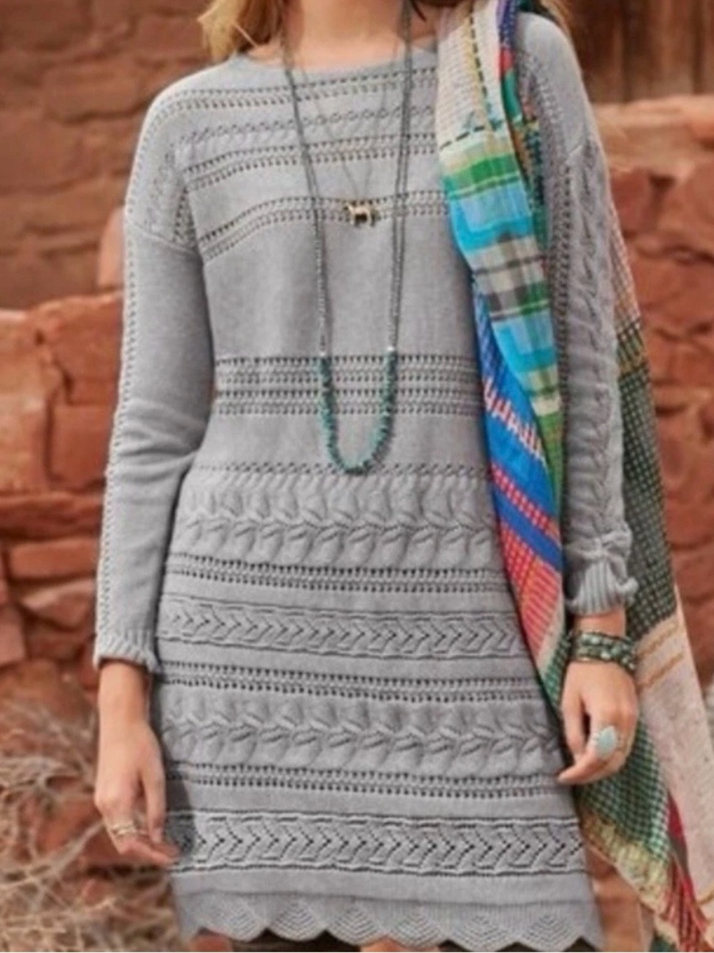 Sundance Gray Crochet
Open Cable Knit Tunic
Sweater Dress Midi
Size Small